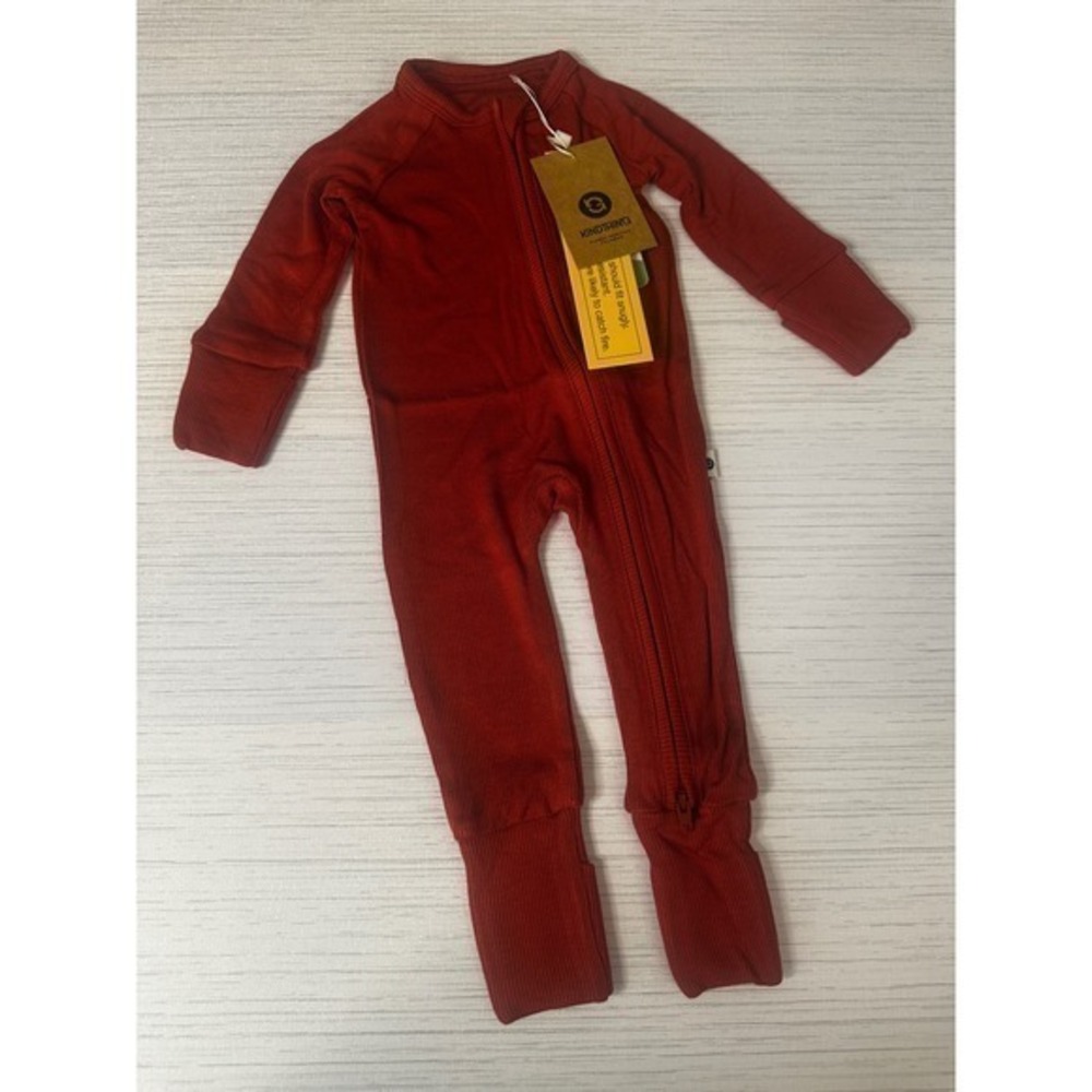 Kindthing Red Ribbed Tencel Modal Two-Way Zip Sleeper Pajamas 6-12M NWT